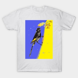 Australian Honeyeater Bird Painting - Navy and Yellow T-Shirt